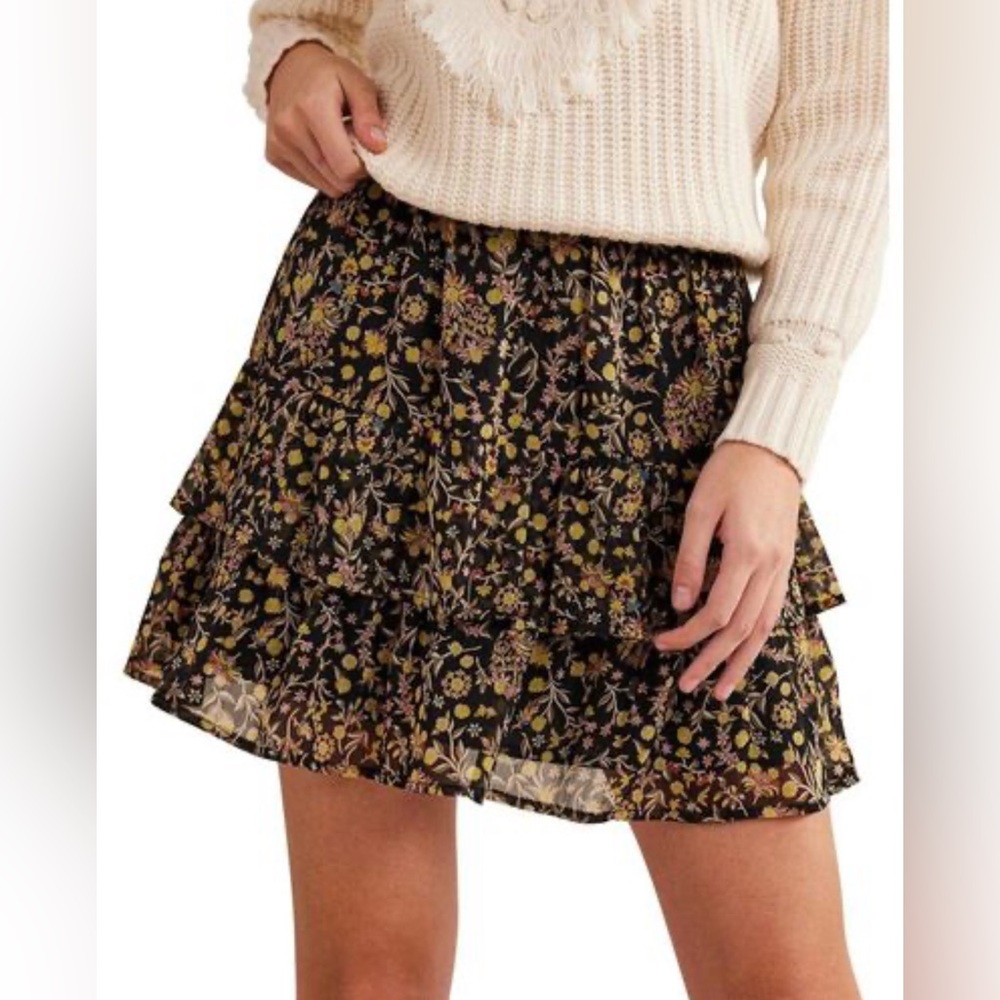 Boden black floral ruffle mini skirt NWT size 6